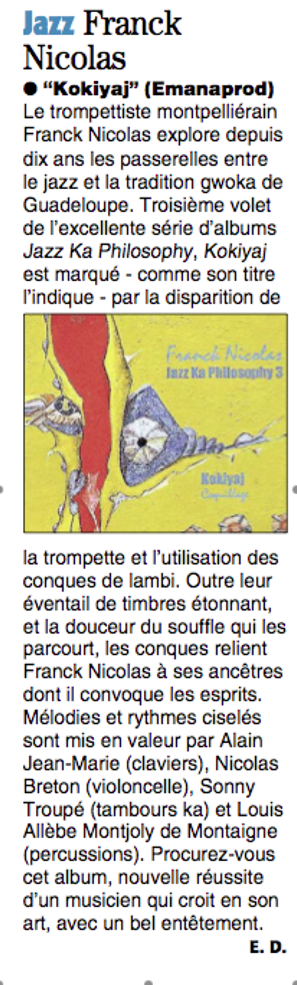 Article du Midi Libre de Janvier 2012 sur le disque Jazz Ka Philosophy 3